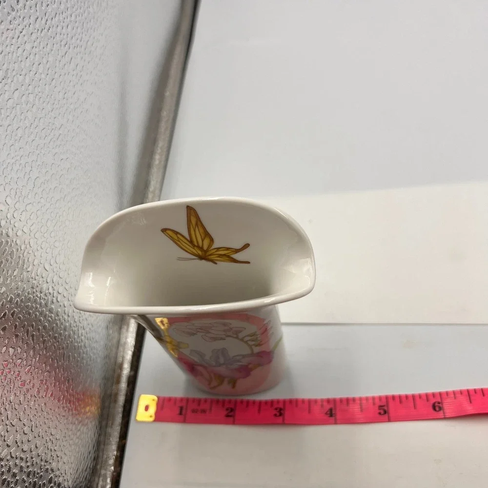 Vintage Fine China Japan Porcelain Flared Vase Iris Floral Butterfly Gold Trim